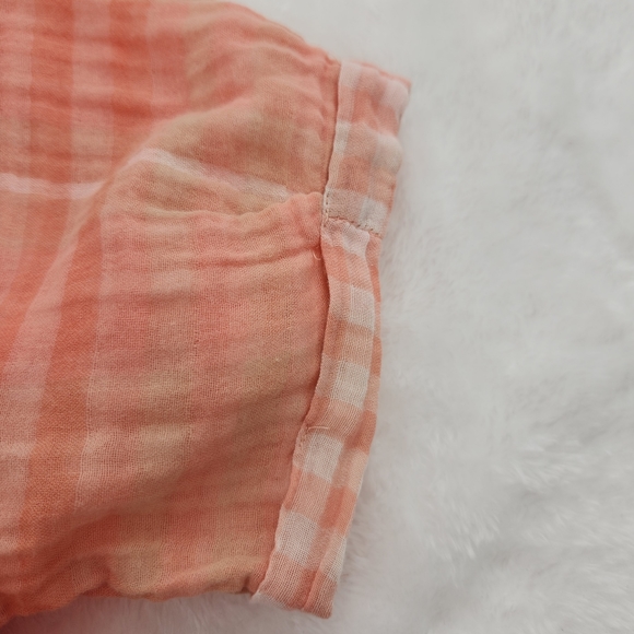 Chelsea & Theodore Peachy Pink Plaid Gauze Like Short Sleeve Womens Size XSmall - Picture 6 of 12